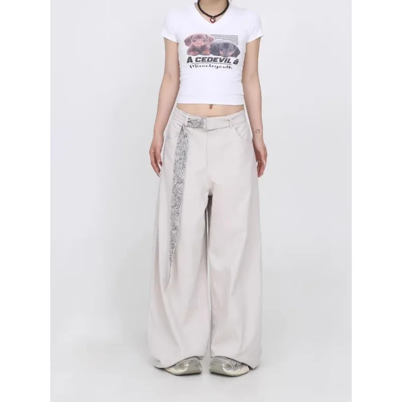 

American retro detachable plaid lace up curved knife jeans