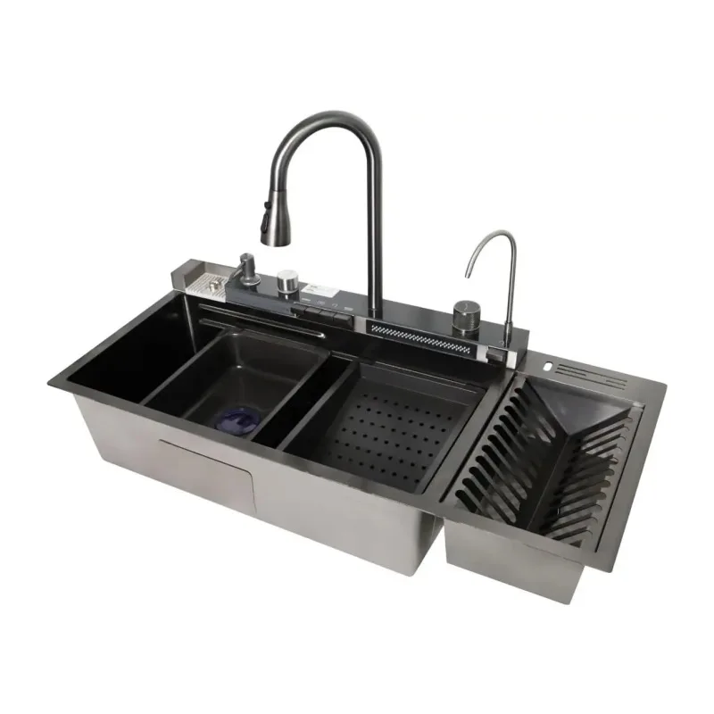 

Waterfall Multifunctional Sink Thickened Stainless Steel Kitchen with Dish Rack