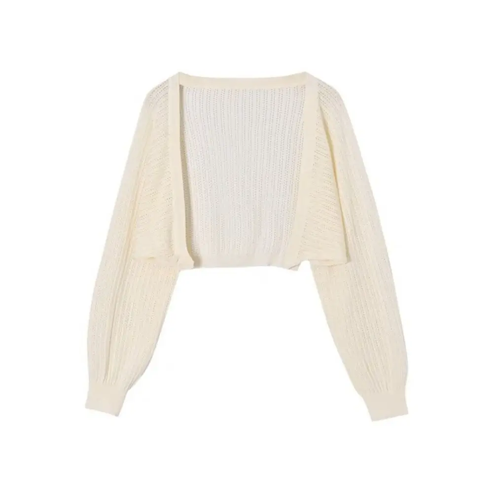 Simple Hollow Knitted Shawl Thin Long Sleeves Knitted Crochet Top Scarf Accessories Loose Knit Cardigan Female
