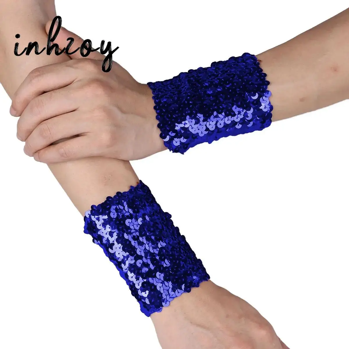 Women Girls Shiny Sequins Oversleeve Stretchy Bracelets Sparkly Stage Performance Dance Party Cosplay Costume Accessories Cuffs