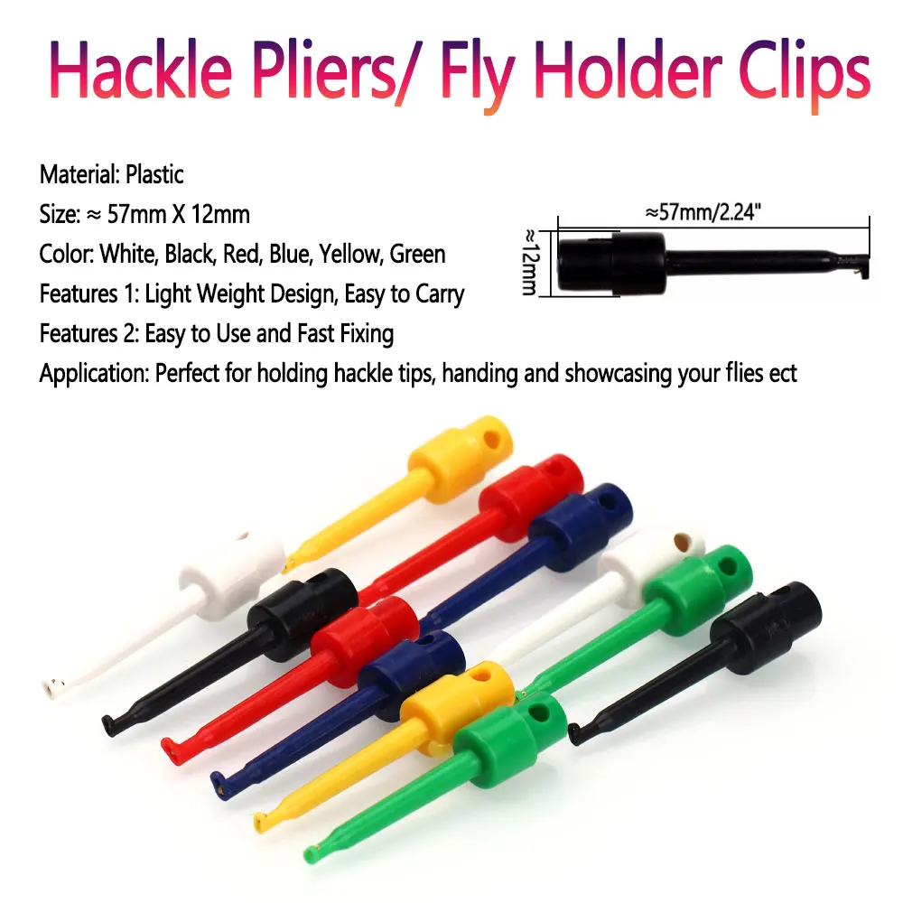 Bimoo 6PCS Long Tip Hackle Pliers Flies Hook Holder Clips Fly Tying Tool Fly Fishing Accessories Nymph Dry Wet Fly Holder Clips