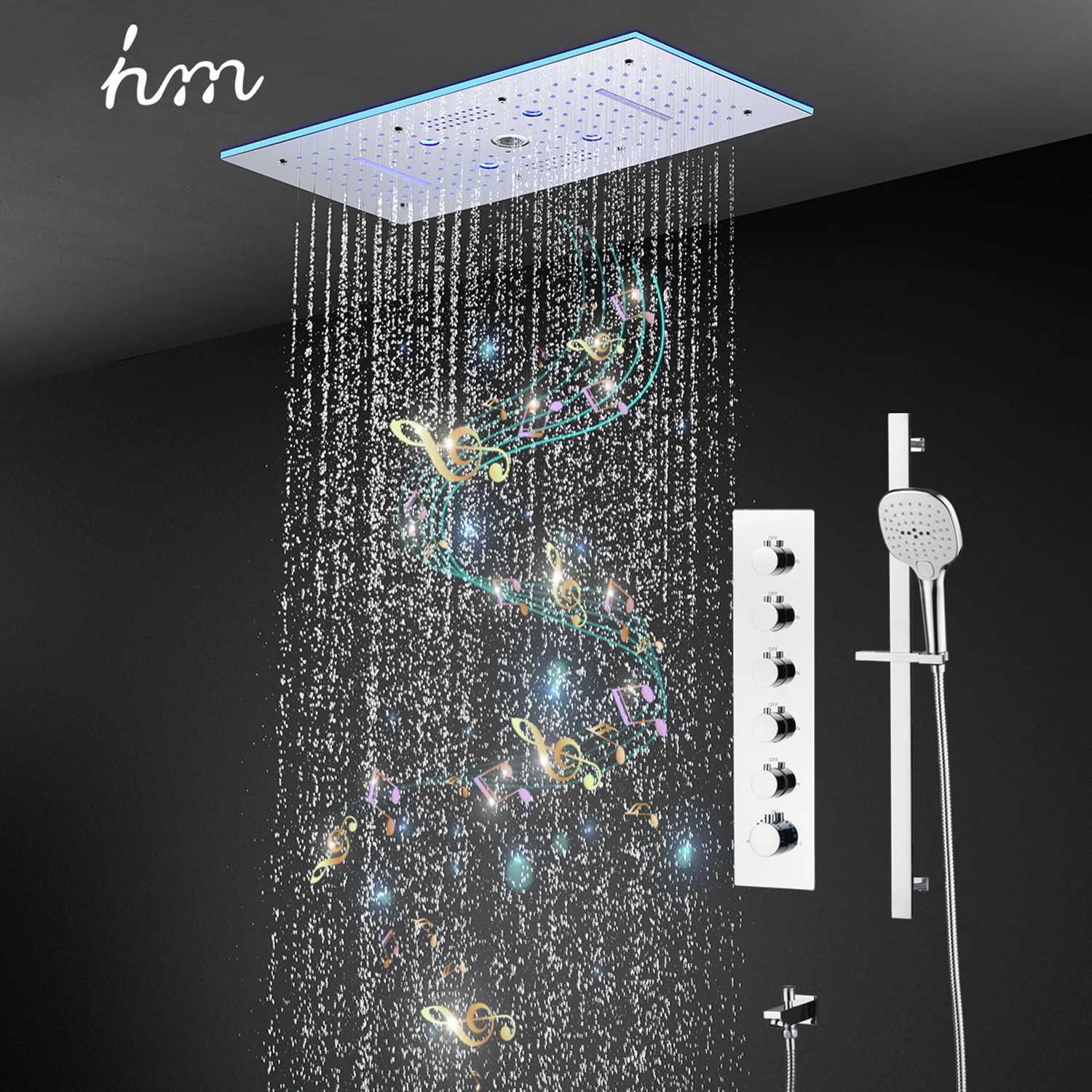 Imagem -02 - Música Led Shower System Grupo Cachoeira de Chuva de Teto Cabeça de Chuveiro de Névoa 600x300 mm Torneira Misturadora Termostática do Banheiro Alta Qualidade