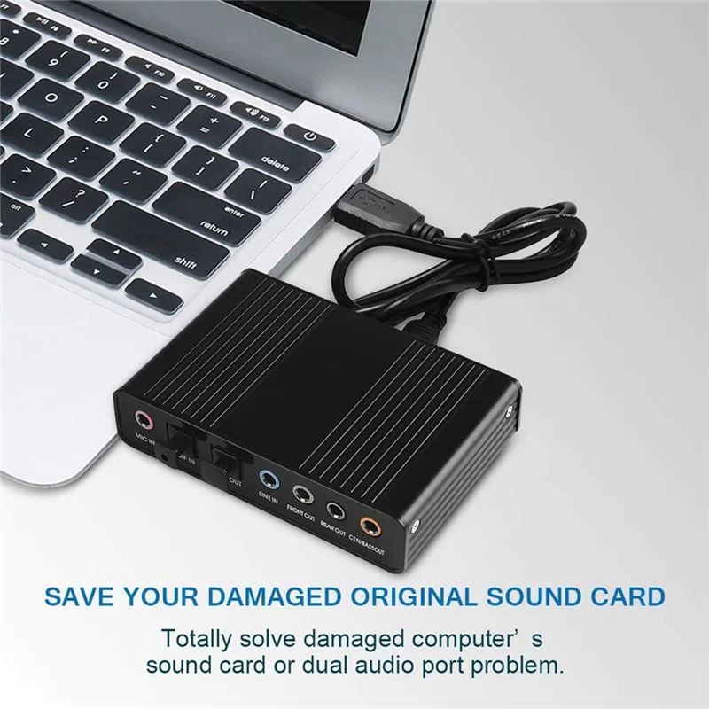 T44C_USB Optical Sound Card 6 Channel 5.1 External Reverb Sound Card Converter 48Khz Sampling Rate Support Win7 Black