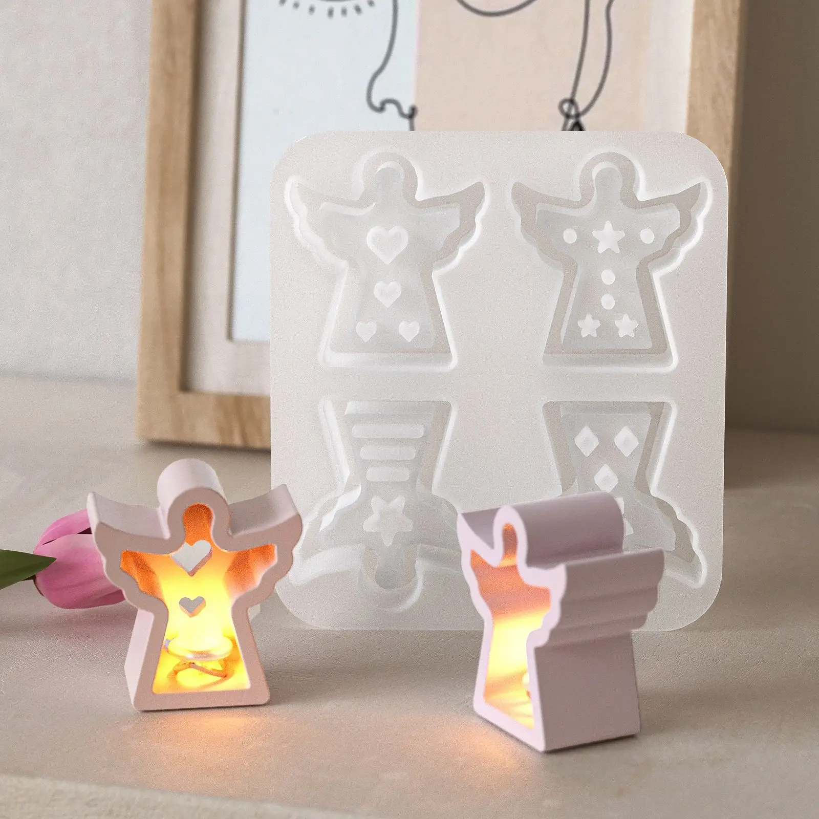 

4-In-1 Angel Atmosphere Lamp Silicone Mold DIY Angel Ornament Epoxy Resin Jewelry Pendant Aromatherapy Candle Gypsum Mold