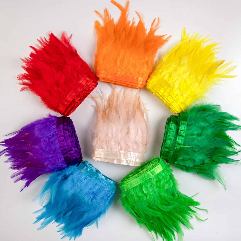 

1Meter Rooster Feather Trim High 10-15CM/4-6Inch Chicken Feathers Decorate for Wedding Party Dress Clothing Sewing Crafts Plumes