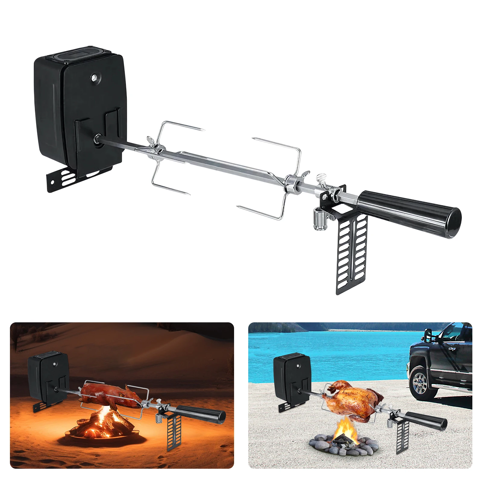 

Stainless Steel Electric Barbecue Rack Practical Handle with Motor for Grilling Chicken, Fish, Steak, Chili Peppers