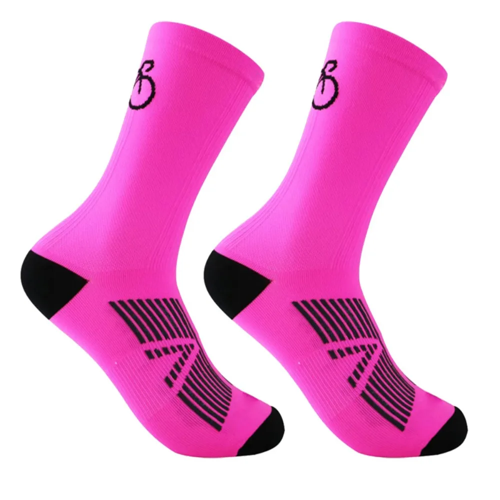 

2 Pairs Professional Nylon Cotton Sports Socks Mid-calf Breathable Road Cycling Socks Sweat Absorption Ski Socks for Men Women