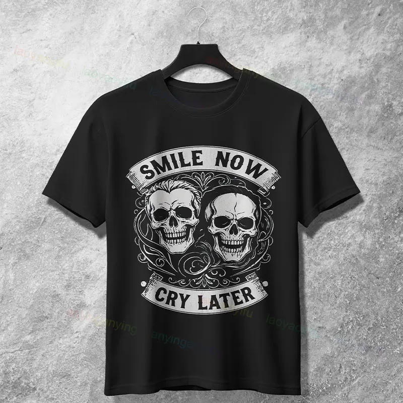

Забавная футболка с рисунком «Smile Now Cry Later» для мужчин и женщин, модная повседневная футболка из 100% хлопка с короткими рукавами, уличная одежда