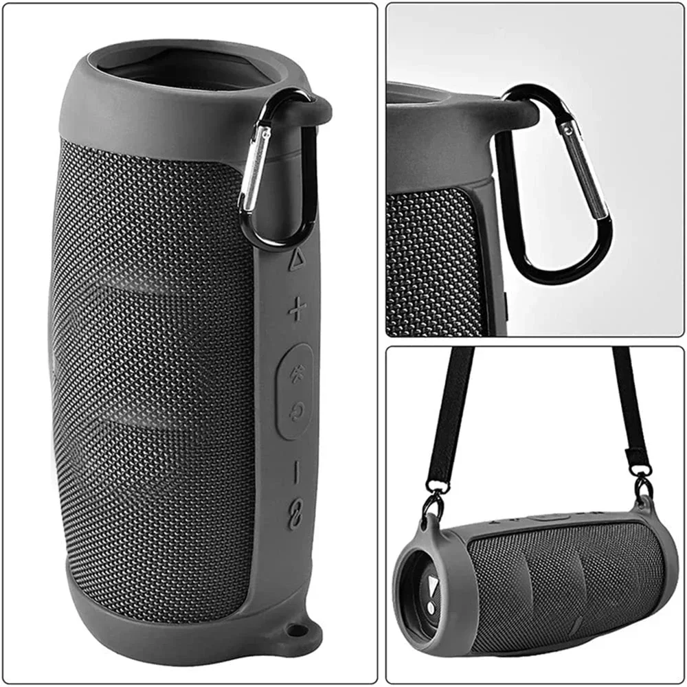 Wireless Bluetooth Speaker Case Soft Silicone Cover Skin With Shoulder Strap Protective Carabiner for JBL Charge 5 Bag Holder