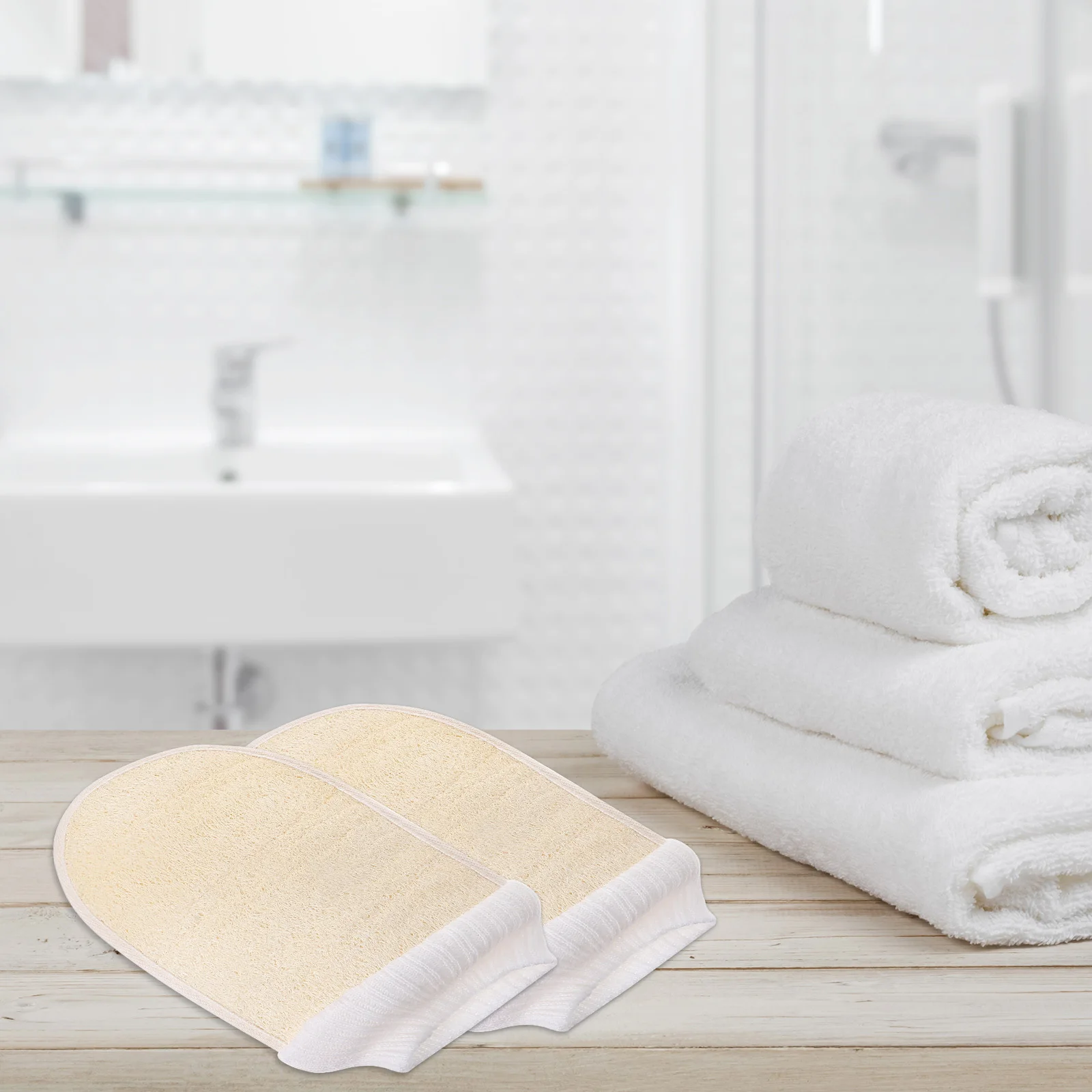 

2Pcs Loofah Exfoliating Gloves Skinfriendly Soft Bath Mitts Body Scrubber Shower Accessory Loofah Exfoliating Gloves