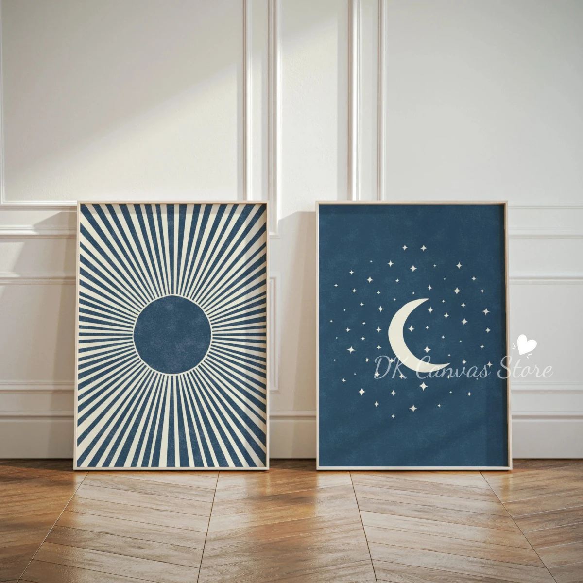 2pcs/set Boho Sun Moon Stars Canvas Prints Poster Mid Century Minimalism Crescent Art Prints Home Decor Art Poster Ramadan Gifts