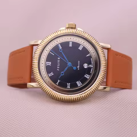 Auto Date Julius Homme Men's Watch Japan Quartz Hours Fashion Retro Clock Real Leather Boy Birthday Valentine Gift Box