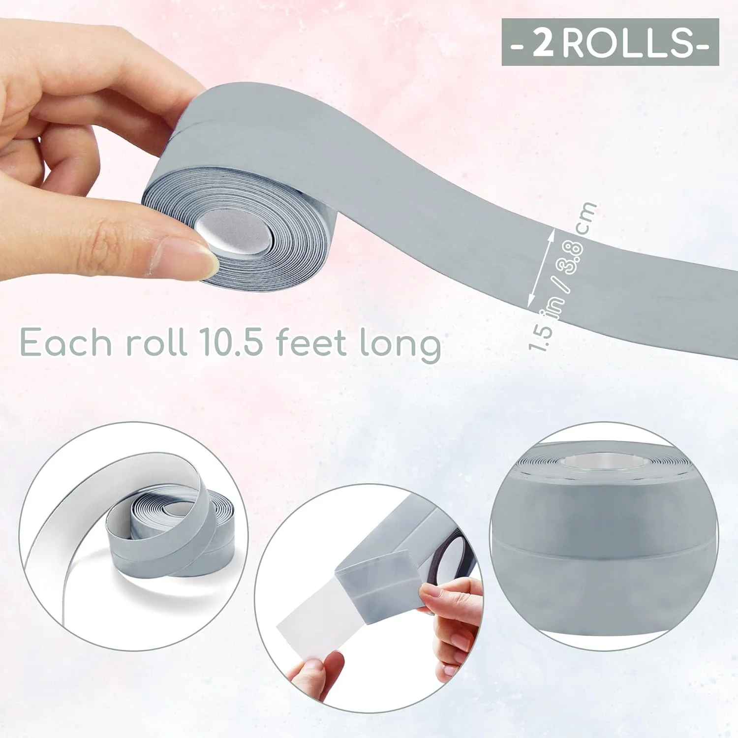 2 rolls of 10.5-foot sealing tape toilet sealing strip self-adhesive bathroom sealing bathtub sealing strip, 1.5 inches (gray)