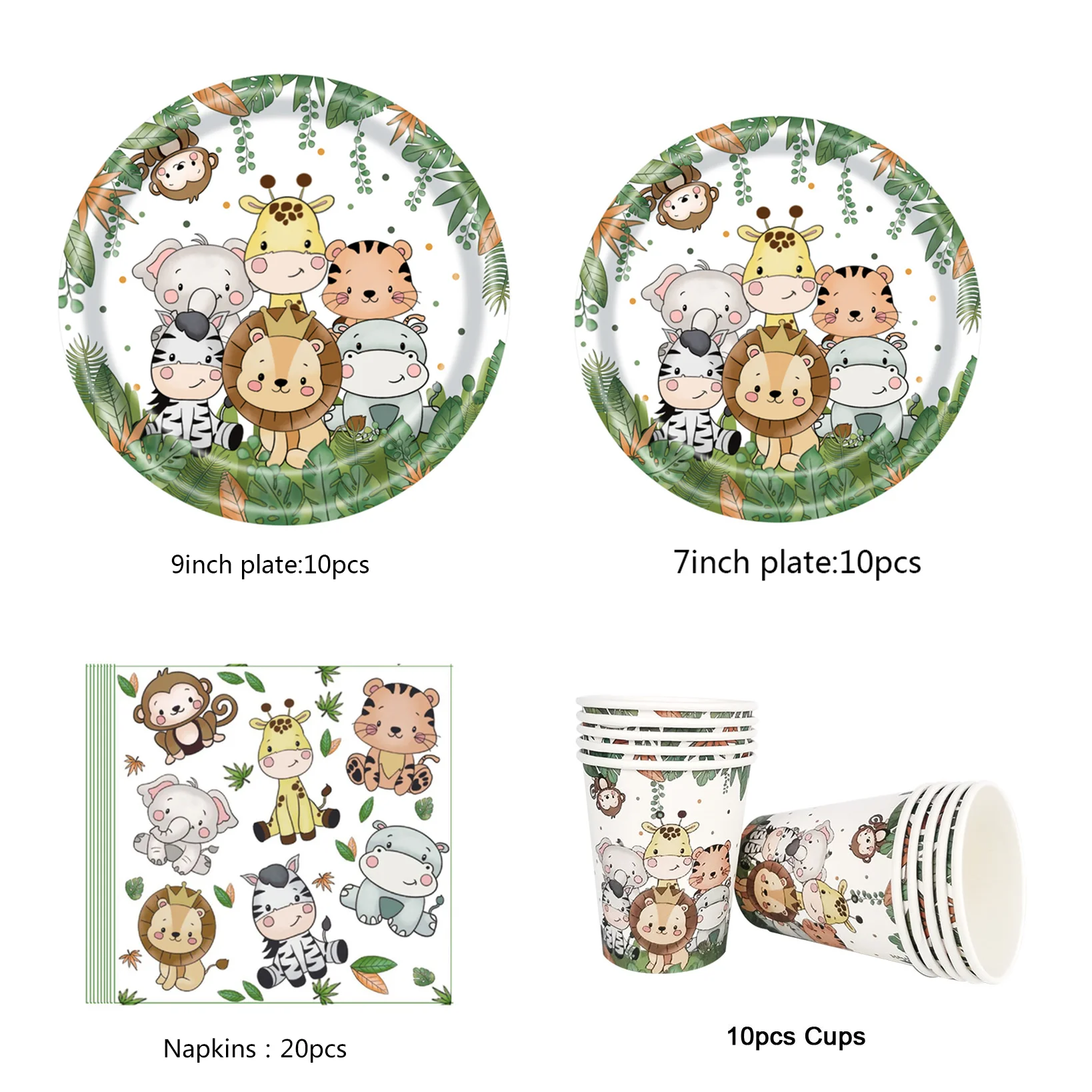 Jungle Animals Disposable Tableware Sets  Tablecloth Cups Plate Kids Birthday Baby Shower 1st Birthday Safari Party Decoration