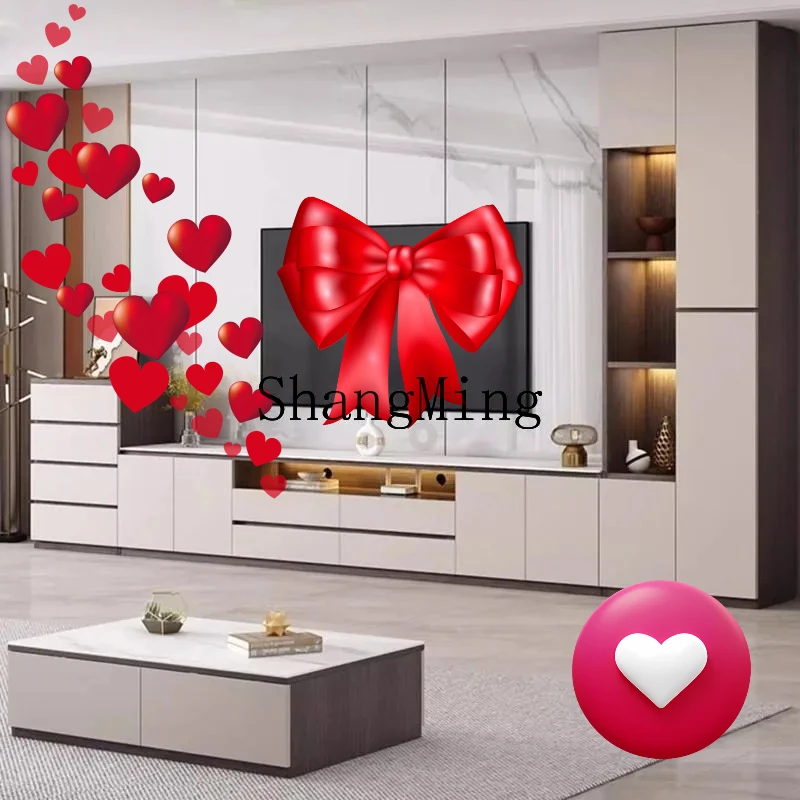 

ZHB solid wood rock slab floor-to-ceiling TV storage integrated coffee table combination modern small apartment living room G