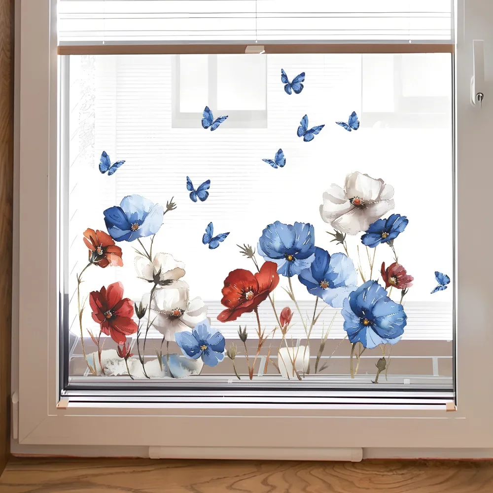 1PCS Watercolor Flower Poppy Glass Window Home Landscaping Decoration Electrostatic Uv Window Sticker