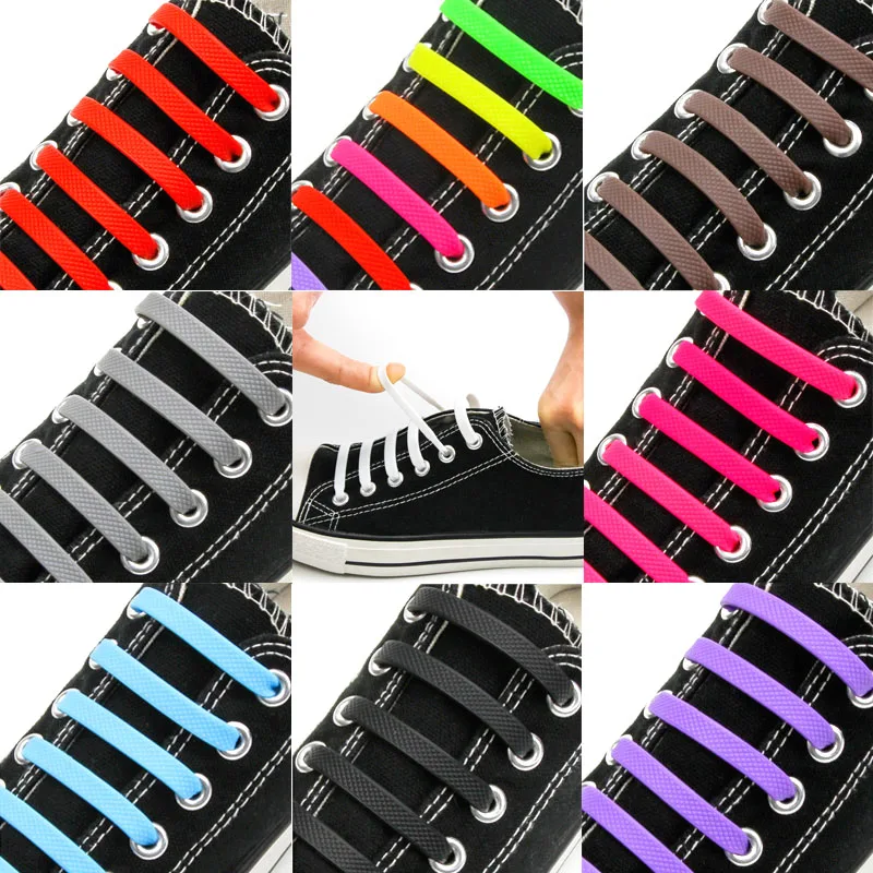 16pcs Fashion Elastic Silicone Shoelaces for Women Men Creative Lazy No Tie Shoelace Lacing Kids Adult Running Quick Shoe Lace
