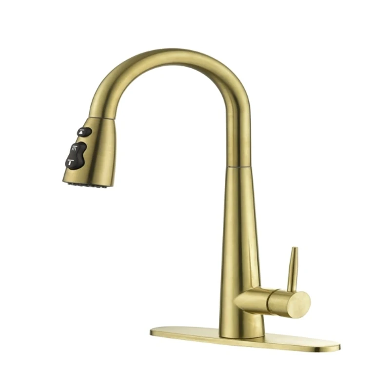 

Gold Kitchen Faucets with Pull Down Sprayer; Kitchen Sink Faucet with Pull Out Sprayer; Fingerprint Resistant; Single Hole De