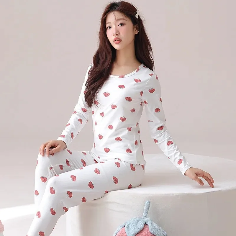 Autumn Winter Warm Thin Pyjama Set Women's Korean Style Fitted Body Conscious Suit Student Homewear Pajamas