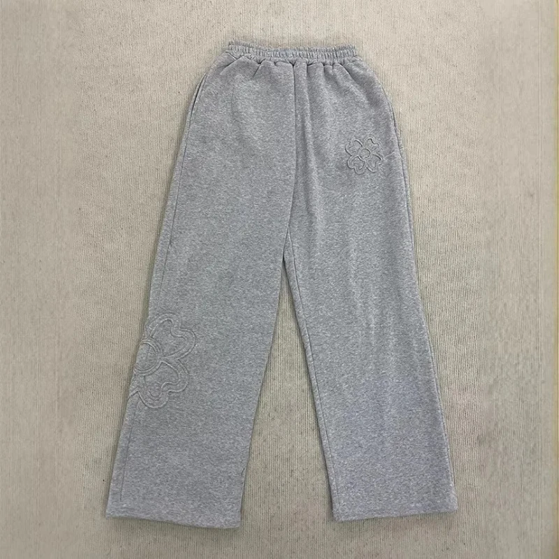 Trend Dopamine Sweatpants Fashion Loose Four Leaf Clover Embroidered Slacks American Vintage Harajuku High Street Hip Hop Pants