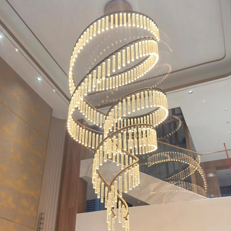 

Modern Led Hall Luxury Crystal Chandelier Villa Hall High Ceiling Hanging Lights Customable Hotel Lobby Hanging Lamp