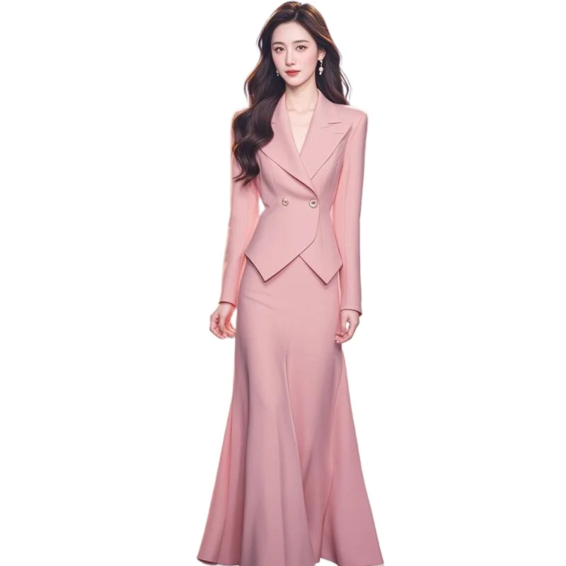 Весенне-осенний темпераментный наряд в корейском стиле, элитный модный топ, уменьшающая возраст юбка, элегантный женский комплект из двух предметов