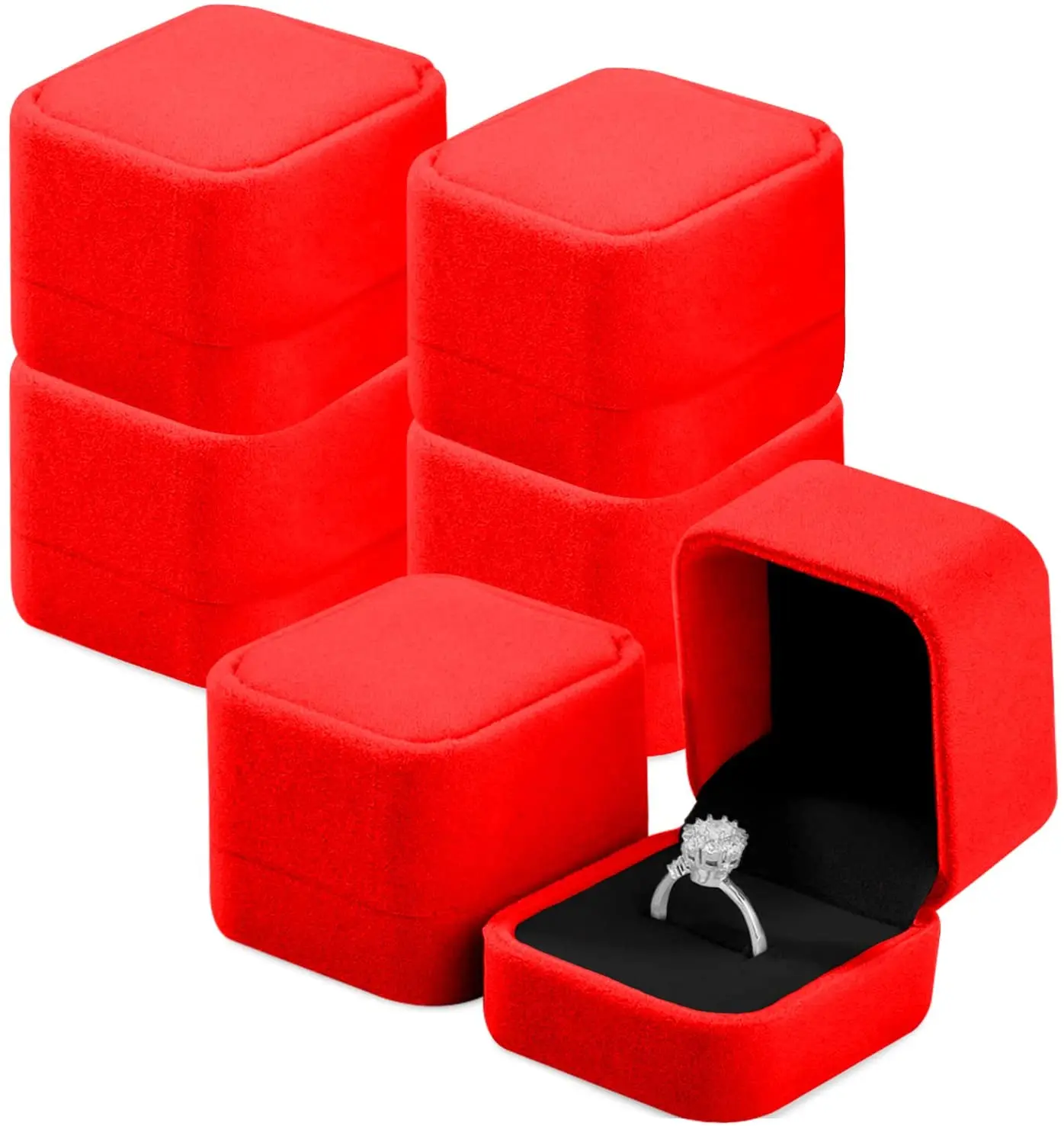 6Pcs Jewelry Display Case Velvet Ring Box Holder Gift Heart Boxes Wedding Romantic Organizer Engagement Ring Case Wholesale