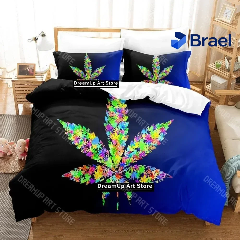 Exquisite 3D Print Weed Cannabis Marijuana Bedding Set Cartoon Anime Three-piece Set Adult Kid Bedroom Duvetcover Sets