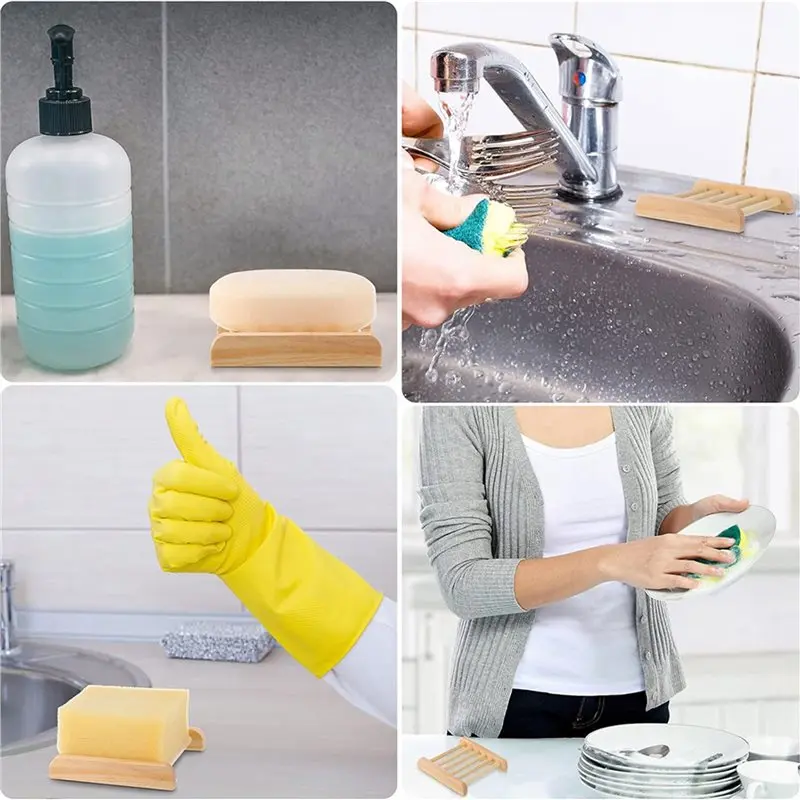 My Home 100 Pcs Bamboo Wood Soap Dish Bulk Bathroom Wooden Soap Holder Savers Self Draining Dishes Handcraft Tray