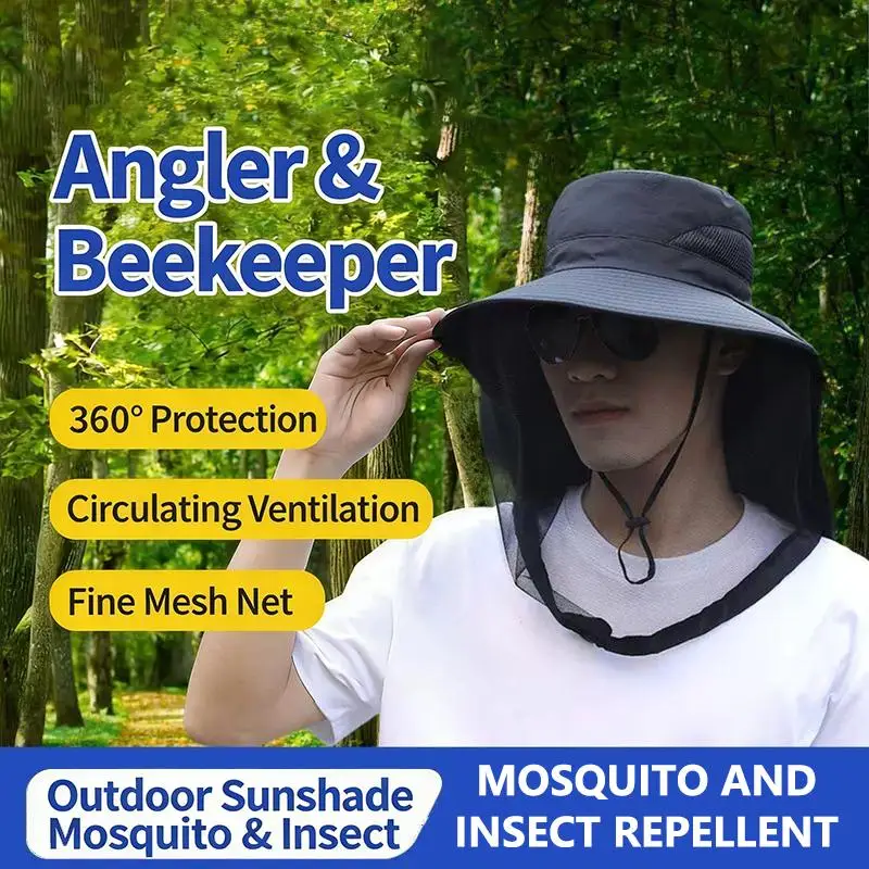 Foldable Mosquito Hat With Hidden Net Mesh Repellent Insect Bee Protection Casual Outdoor Sunscreen Fishing Cap Panama Hat