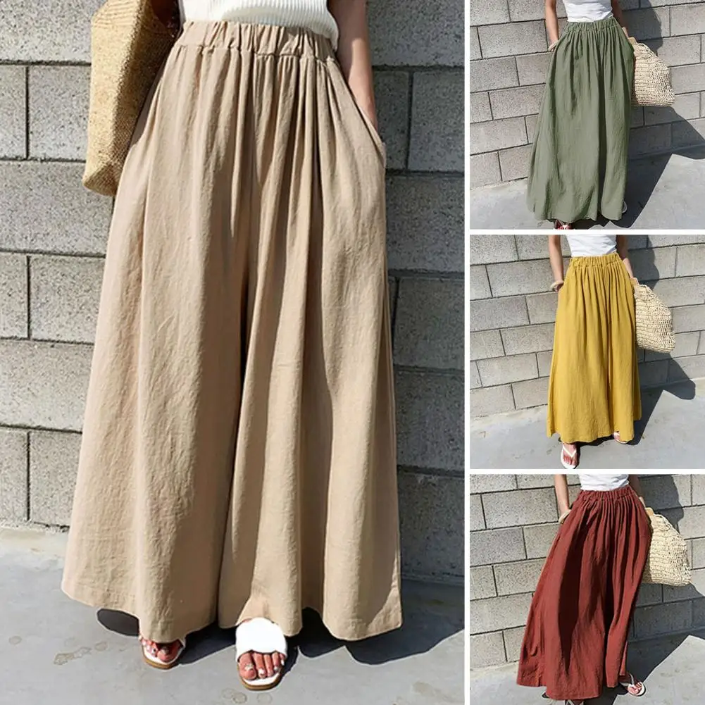 High-Waist Elastic Waistband Women Pants Ankle Length Anti-pilling Casual Oversized Straight Wide Leg Pants Female Clothing