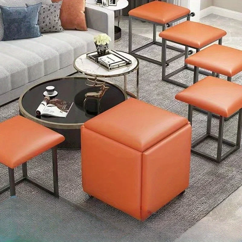 5 In 1 Pu Leather Seating Cube With Swivel Casters Staable Sofa Chair Stool Nesting Ottoman Stool Movable Footstool Dressing