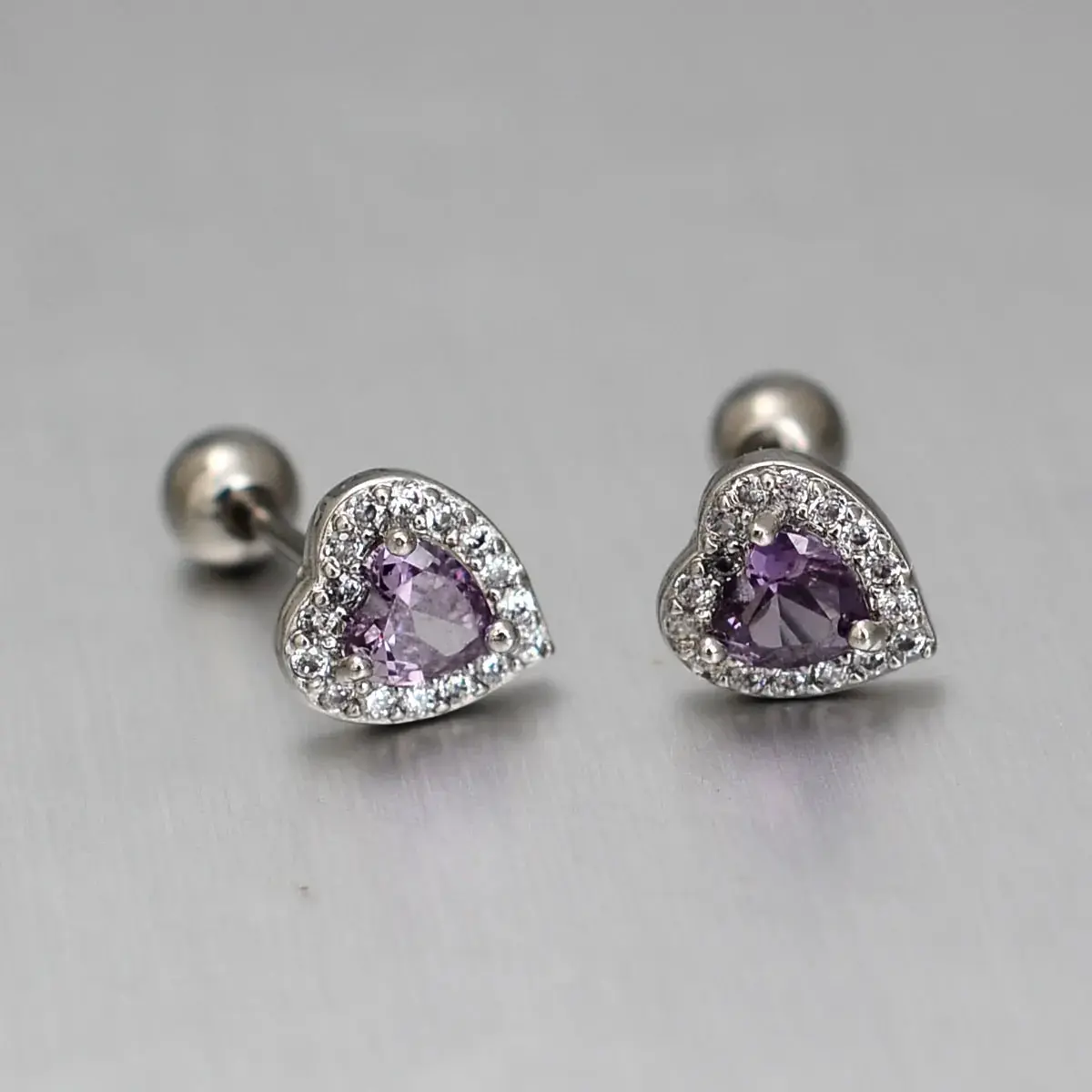1Piece Silver Color Fashion Stainless Steel Heart Screw Bead Stud Earrings for Women Charm Ear Bone Piercing Jewelry Accessories
