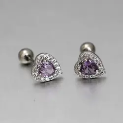 1Piece Silver Color Fashion Stainless Steel Heart Screw Bead Stud Earrings for Women Charm Ear Bone Piercing Jewelry Accessories