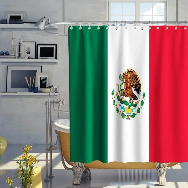 

FWM05Mexican Flag Shower Curtain Brown Eagle Theme Bathroom Decor Green Red And White6Hn$