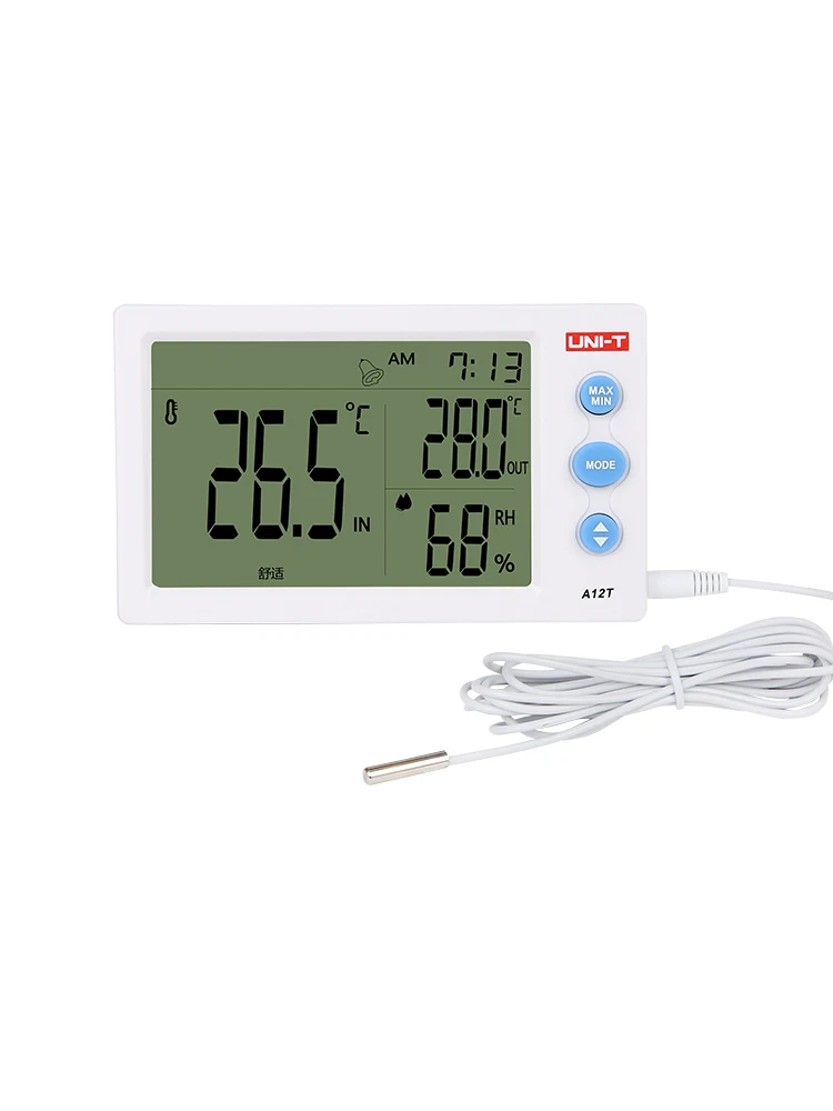 UNI-T A12T A13T cyfrowy termometr LCD higrometr miernik temperatury i wilgotności budzik pogoda kryty odkryty Instrument — zdjęcie 2