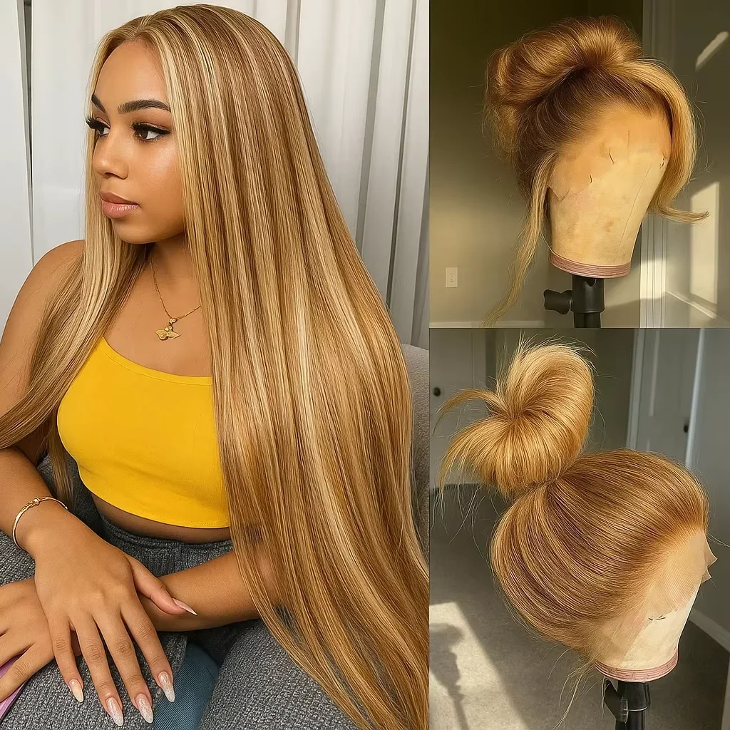 

30 40 Inch 4/27 Highlight Straight Lace Frontal Wigs Human Hair 13x4 13x6 HD Transparent Lace Front Human Hair Wig 250% Density