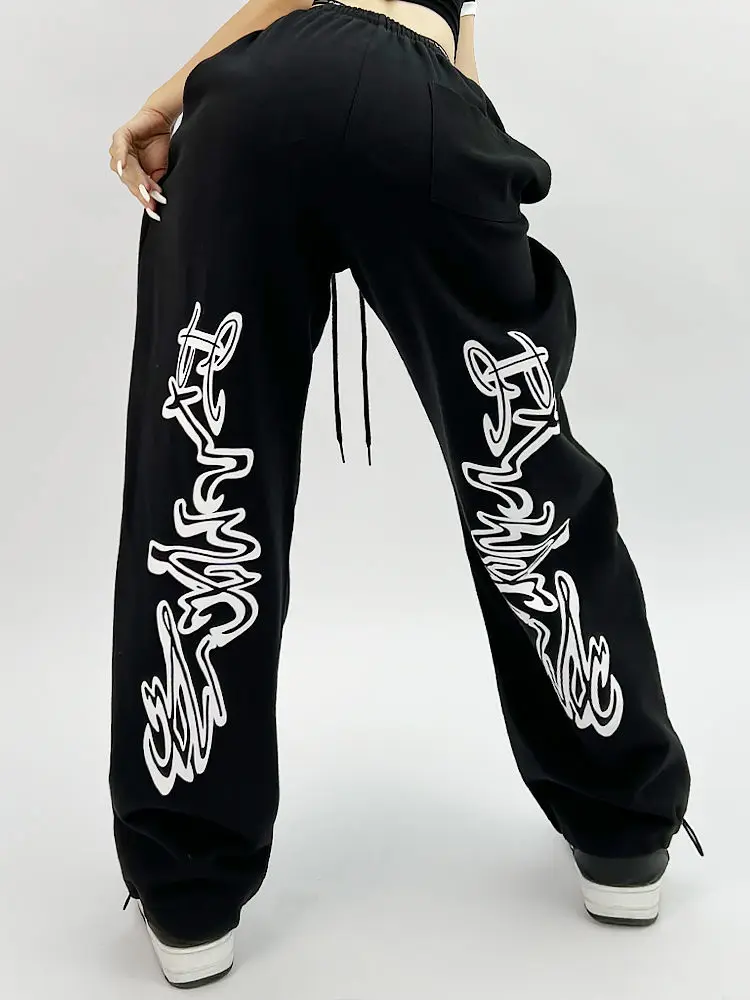 

Harajuku Graphic Wide Leg Sports Pants Hip Hop Gothic Black Jogging Sweatpants Oversize Y2K Grunge Baggy Trousers streetwear
