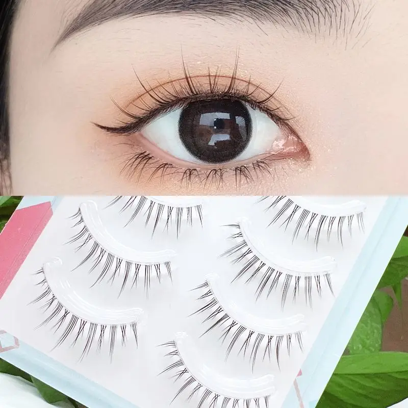 5 Pairs Natural Manga False Lashes Fishtail Strip Lashes Soft Comfortable Thin Transparent Stem Little Devil  Korean Makeup