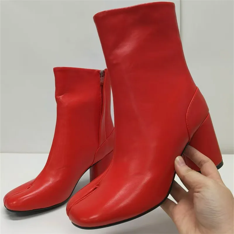 

Autumn Winter Women Solid Color Ankle Boots for Woman's Split Toe Crude Heels Black Short Botas Mujer 2025 High Heeled Shoes