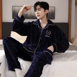 4XL 5XL Men Fashion Autumn Winter Pajamas Set Coral Fleece Pijamas Cardigan Suit Flannel Boys Sleepwear Thicken Homewear Suit