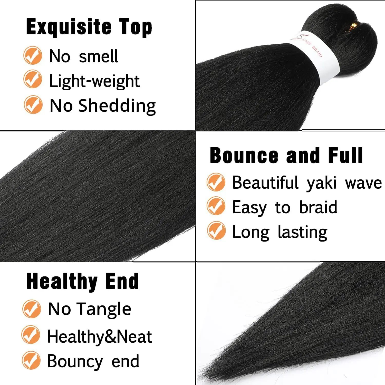 Braiding Hair Pre Stretched 18/22/26 Inches Natural Black Easy Braid Synthetic Professional Soft Yaki Texture, No Itch, - view 5