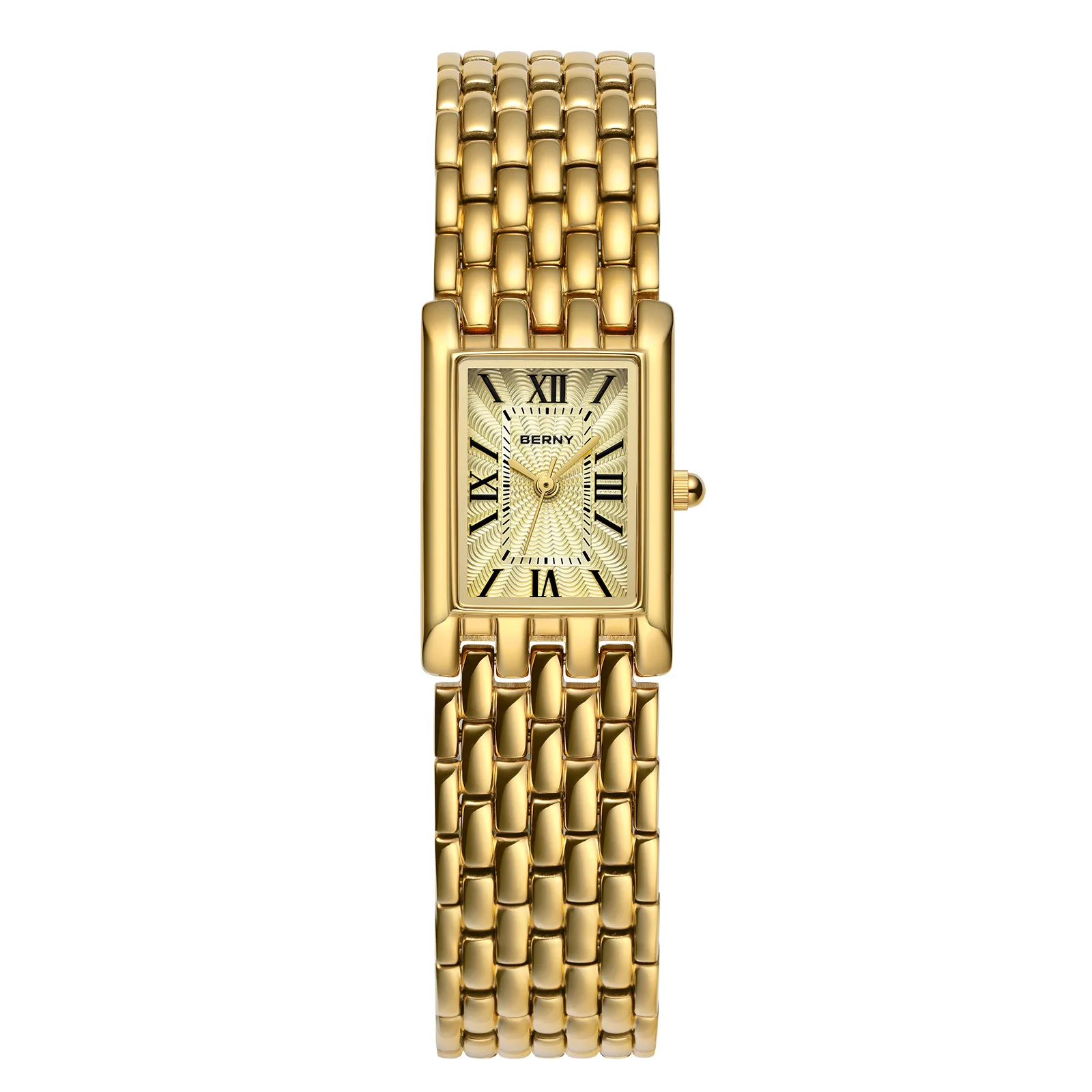 BERNY montres de luxe pour femmes mode dames carré décontracté montre à Quartz doré solide en acier inoxydable Rectangle filles montre-bracelet