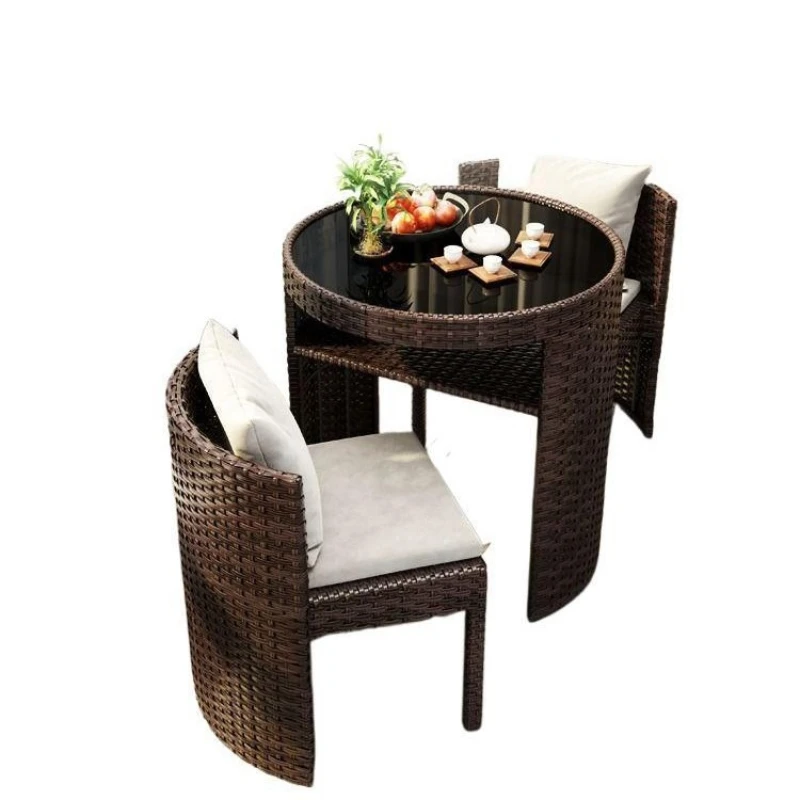 

New balcony casual table and chair combination rattan chair three-piece set Internet celebrity tea table