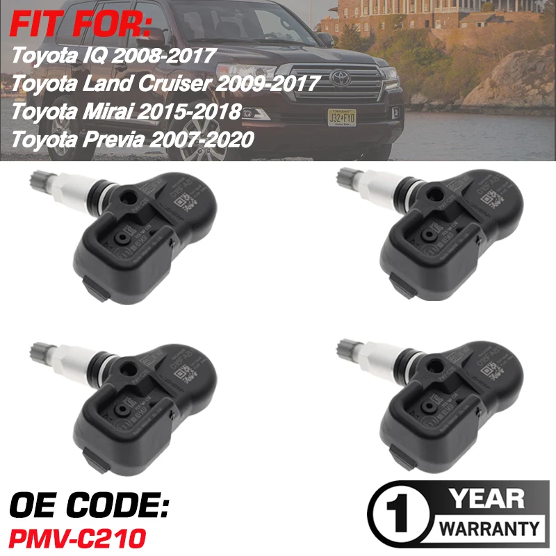 Sensor do monitor de pressão dos pneus, Sensor TPMS para Toyota IQ 2008-2017, Land Cruiser 2009-2017, Toyota Mirai 2015-2018, 433 MHz, PMV-C210