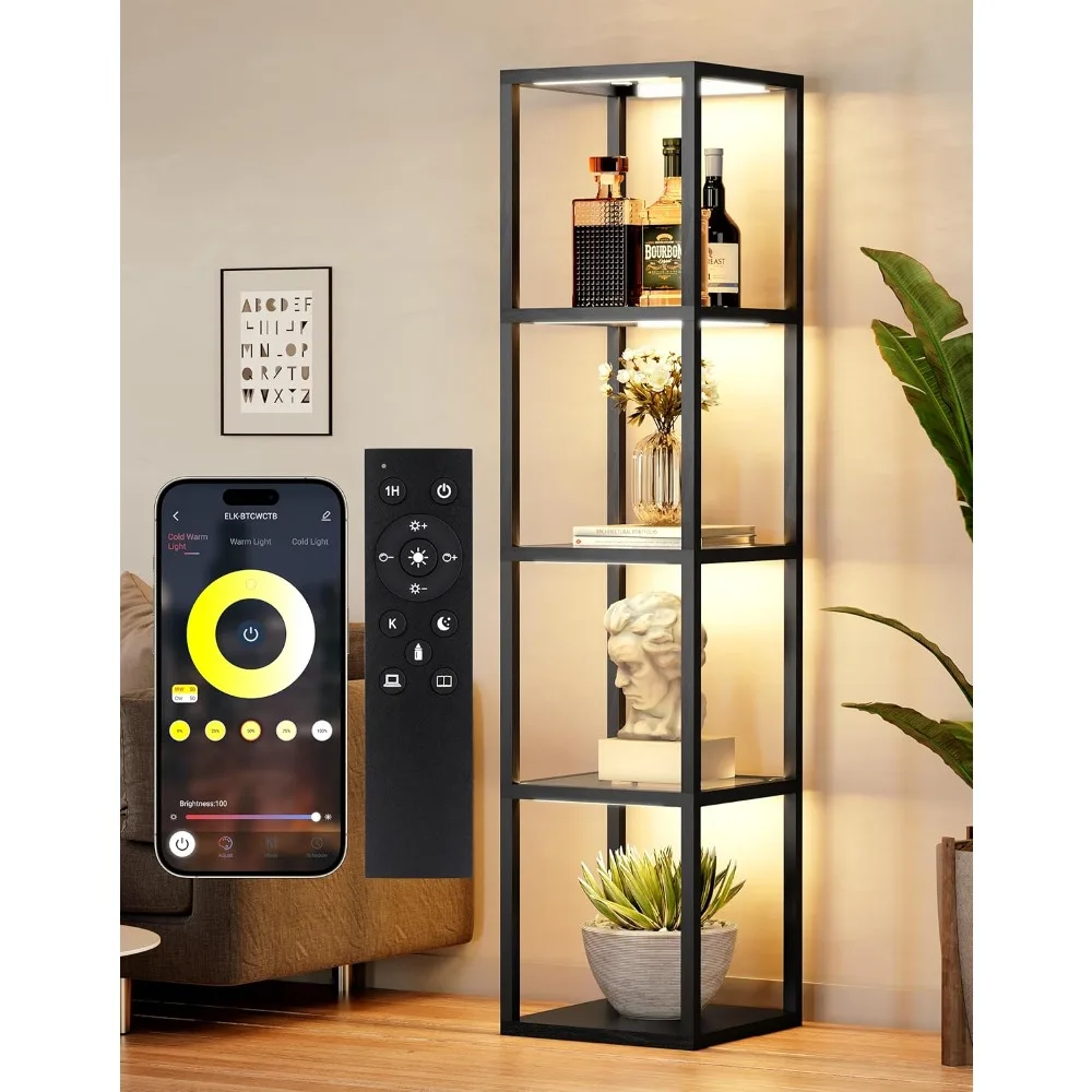 

Display Cabinet with Remote/APP Control, Dimmable LED Floor Lamp, Color Temp Control, Open Display Cabinet