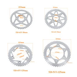 Motorcycle 520 Chains 43T/44T/51T 58mm 125mm Sprockets Rear Back Sprocket Cog fit for Karting ATV Off-road Motorcycle Parts