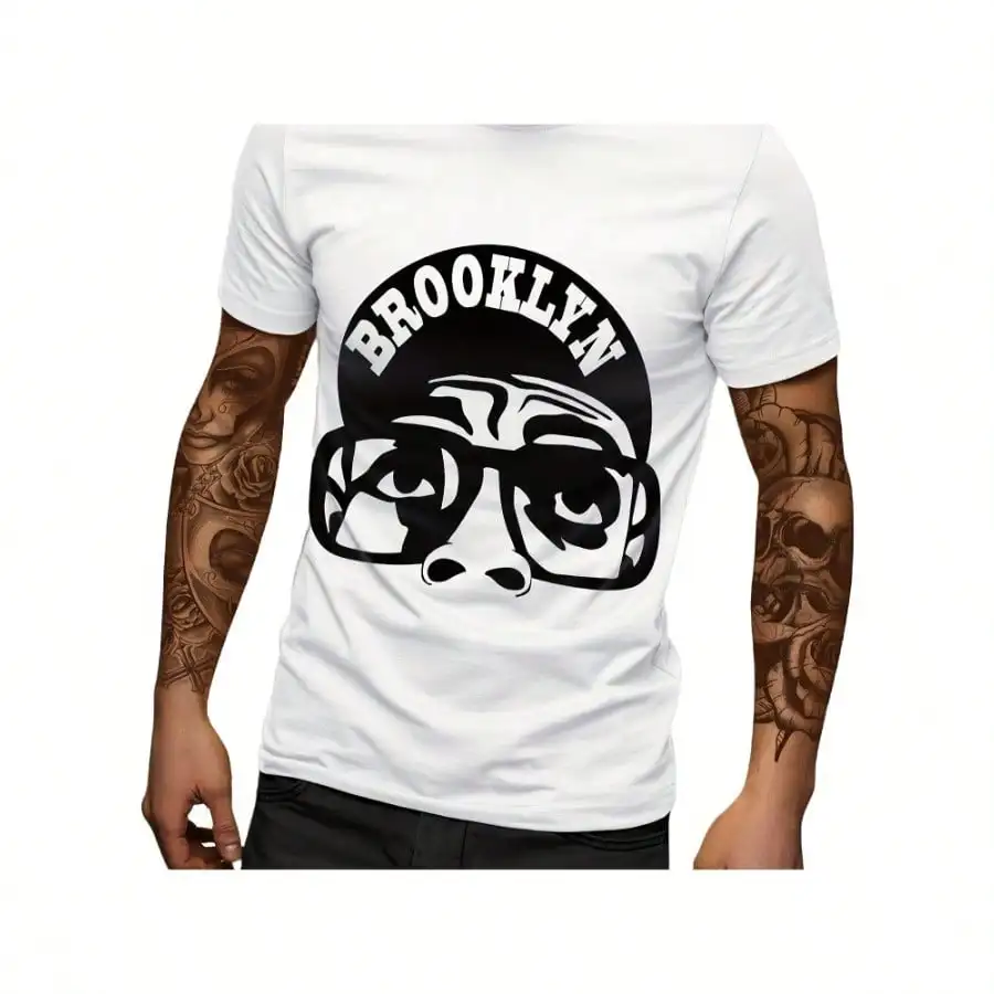 

Brooklyn White T-Shirts Men's 100% Cotton Short Sleeve Print Crew Neck Graphic Print T-Shirt