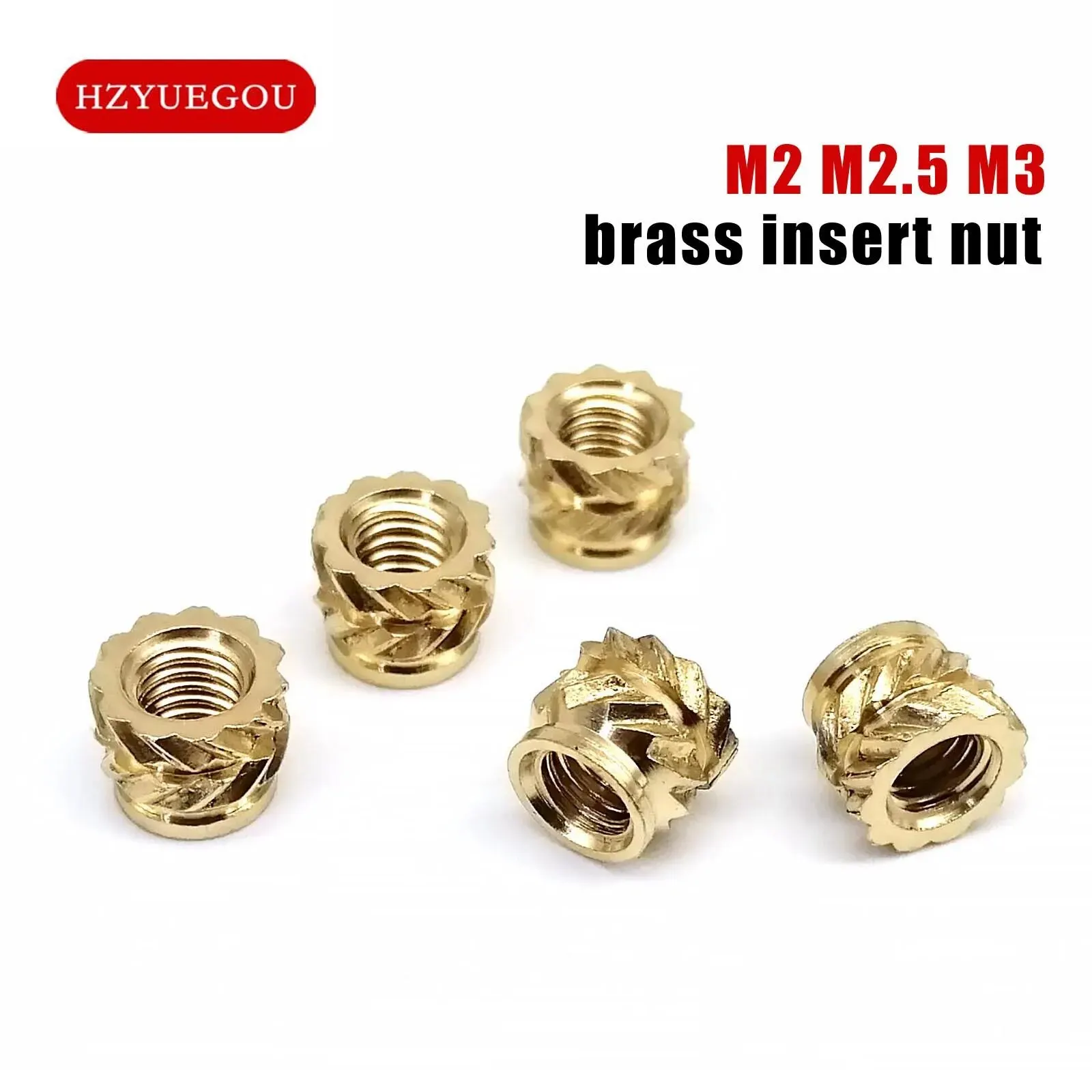 50/100pcs M1.6 M2 M2.5 M3 M4 Solid Brass Copper Embed Insert Nut for Hot Melt Heat Injection Molding Double Twill Knurled Thread