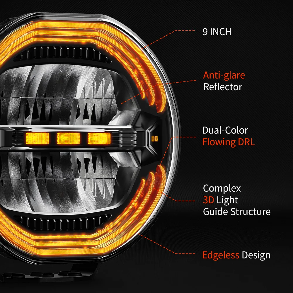 HAOLIDE 2026 New 9 Inch Light With Amber White DRL Glare Round Auxiliary Led Driving Headlamp Truck Light SUV off-road use 24V